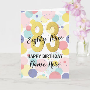 Carte Joyeuse 83ème anniversaire Pastel Rainbow Gold Wom