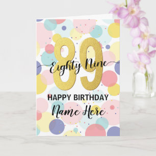 Carte Joyeuse 89e anniversaire Pastel Rainbow Gold Woman