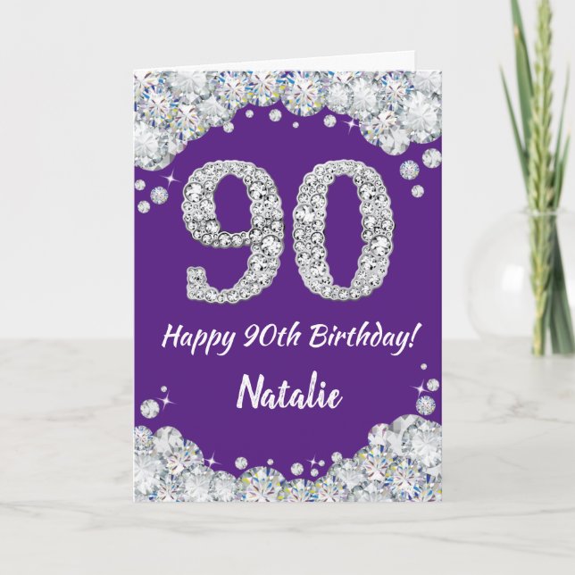 Carte Joyeuse 90e anniversaire Parties scintillant viole (Devant)