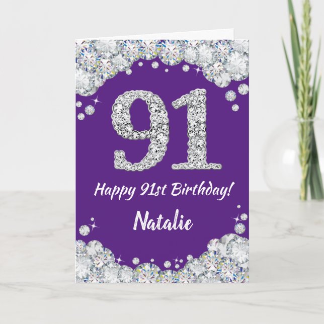 Carte Joyeuse 91e anniversaire Parties scintillant viole (Devant)