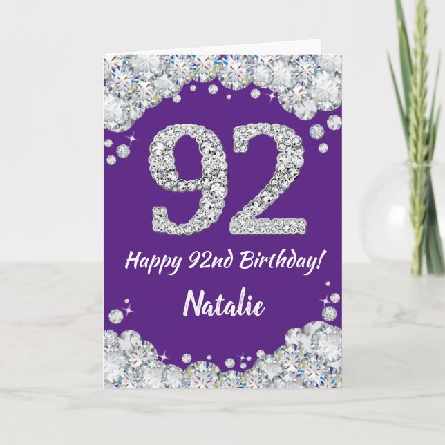 Carte Joyeuse 92e anniversaire Parties scintillant viole (Devant)