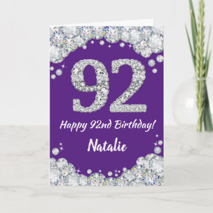 Carte Joyeuse 92e anniversaire Parties scintillant viole