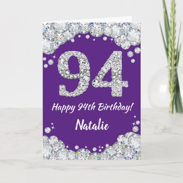 Carte Joyeuse 94e anniversaire Parties scintillant viole (Devant)