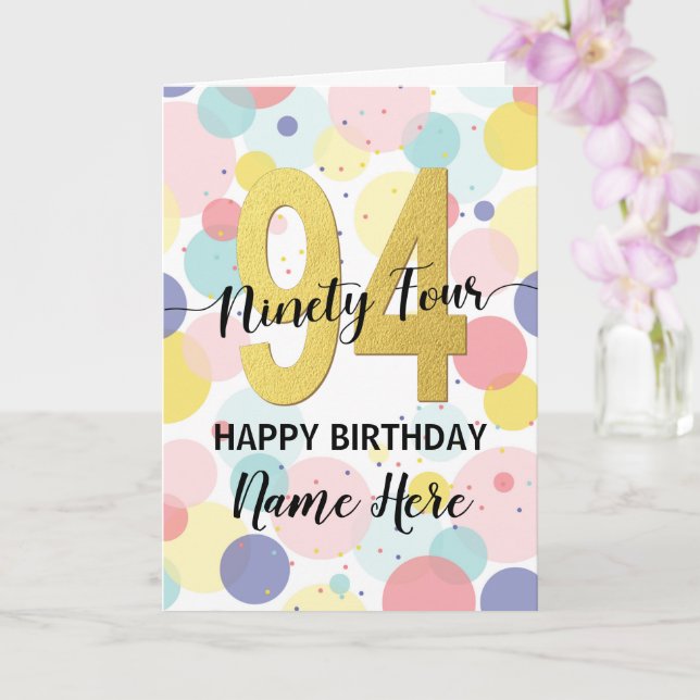 Carte Joyeuse 94e anniversaire Pastel Rainbow Gold Woman (Orchidée)