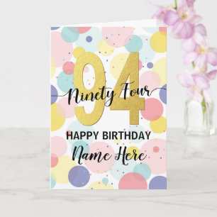 Carte Joyeuse 94e anniversaire Pastel Rainbow Gold Woman