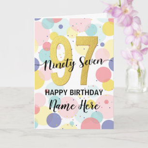 Carte Joyeuse 97e anniversaire Pastel Rainbow Gold Woman