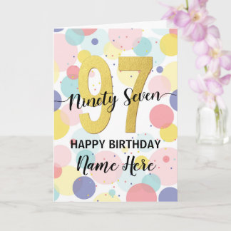 Carte Joyeuse 97e anniversaire Pastel Rainbow Gold Woman