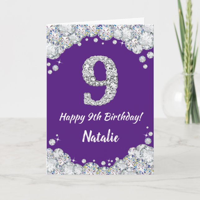 Carte Joyeuse 9e anniversaire Parties scintillant violet (Devant)