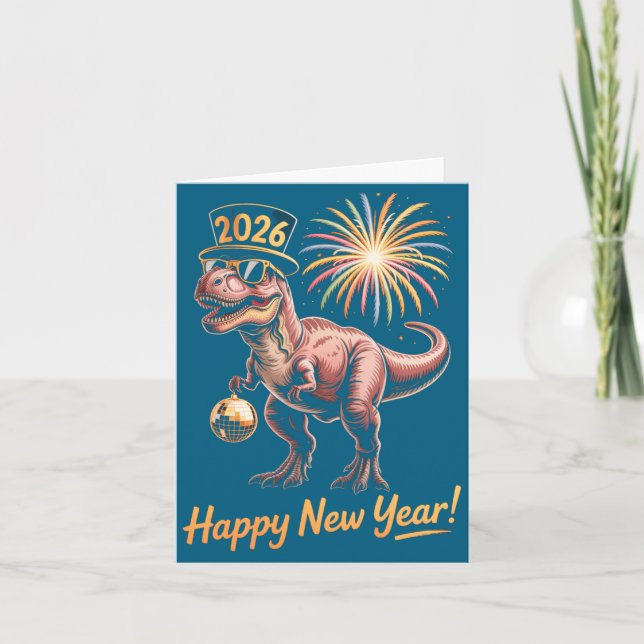 Carte Joyeuse Année 2026 Dinosaure Drôle Dino Tee Pour A (Devant)
