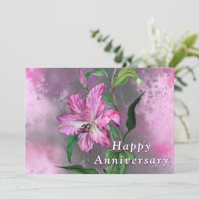 Carte Joyeuse Anniversaire Rose Violet Lily Flower (Debout devant)