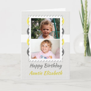 Carte Joyeuse Anniversaire Tante gris et jaune photo