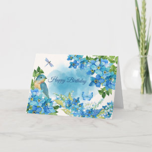Carte Joyeuse aquarelle d'anniversaire Fleurs bleues et