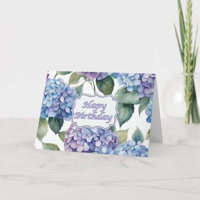 Carte Joyeuse aquarelle d'anniversaire Hydrangea Fleurs (Devant)