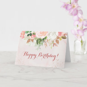 Carte Joyeuse aquarelle d'anniversaire Rose floral