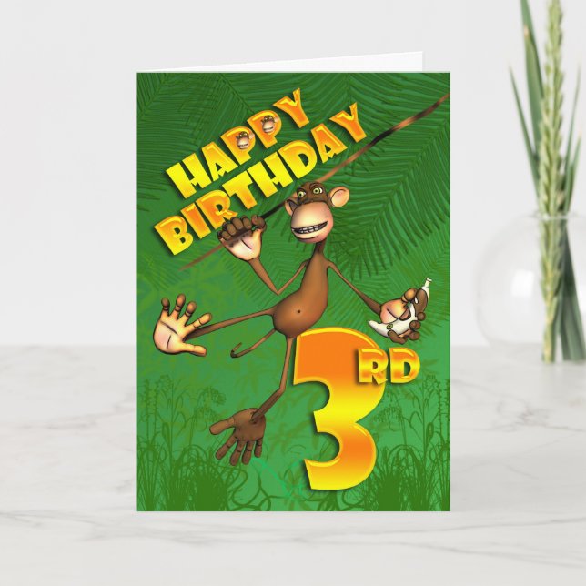 Carte Joyeuse banane singe 3e anniversaire (Devant)