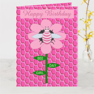 Carte Joyeuse Bee Day Girl rose Anniversaire Bumblebee C