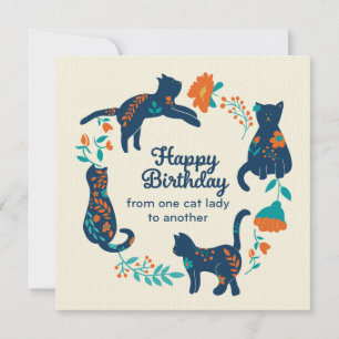 Carte Joyeuse dame aux chats d'anniversaire
