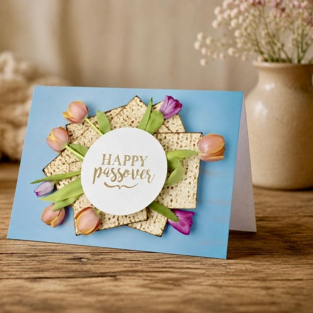 Carte Joyeuse de Pâque avec Tulipes & Matzo | Mode (Créateur téléchargé)