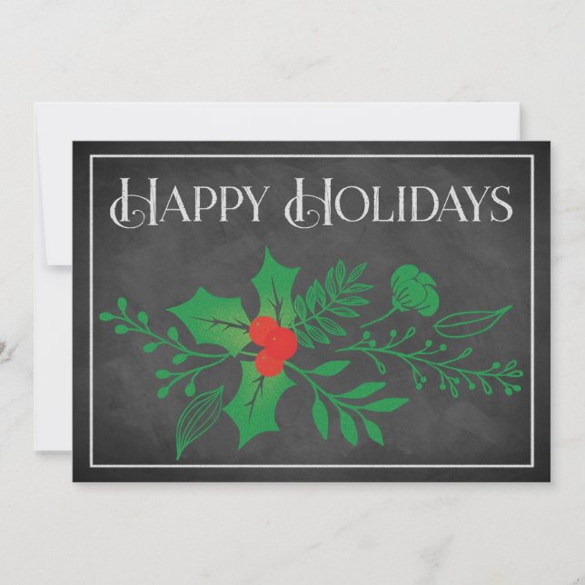 Carte Joyeuse des Fêtes | Faux Chalkboard, Holly (Devant)