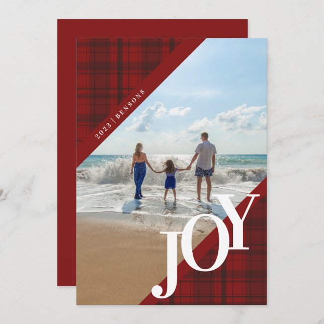 Carte Joyeuse Diagonal Red Holiday Plaid (Devant / Derrière)