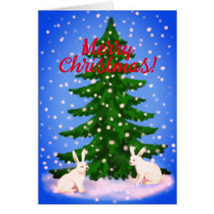 Carte Joyeuse épicéa de Noël et lapins