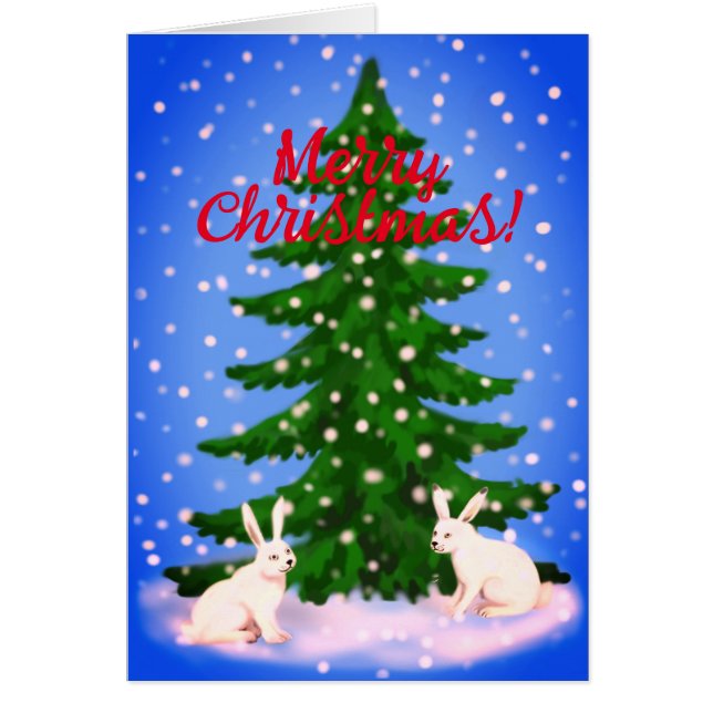 Carte Joyeuse épicéa de Noël et lapins (Devant)