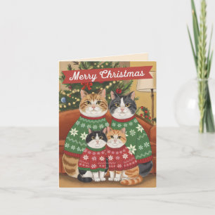 Carte Joyeuse famille de chats de Noël