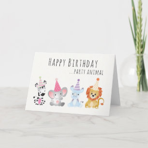 Carte Joyeuse fête d'anniversaire Animal Jungle Animaux 