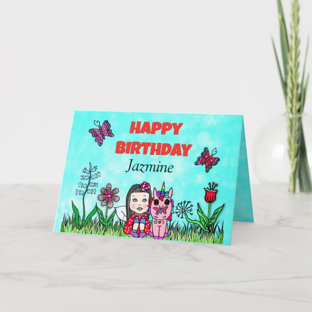 Carte Joyeuse fête d'anniversaire et Unicorn personnalis (Devant)