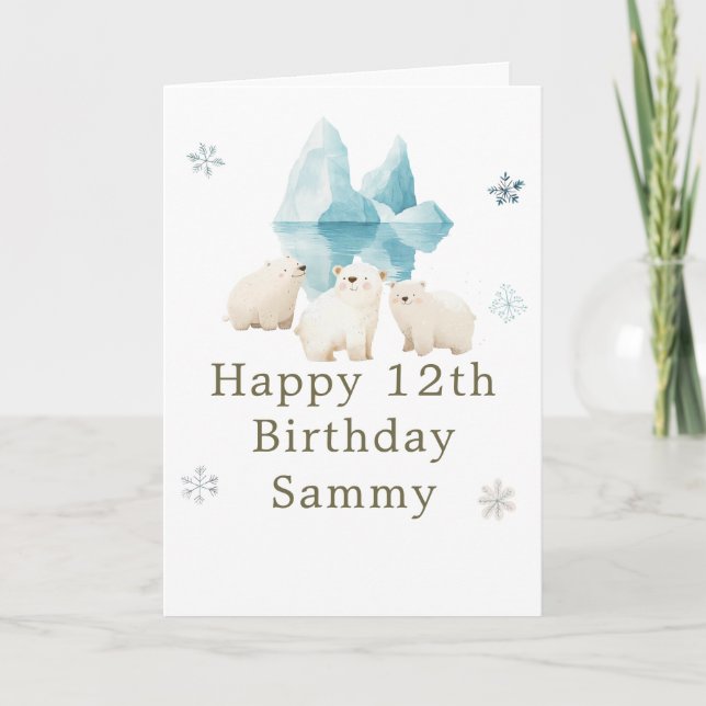 Carte Joyeuse fête d'anniversaire ours polaires d'hiver  (Devant)