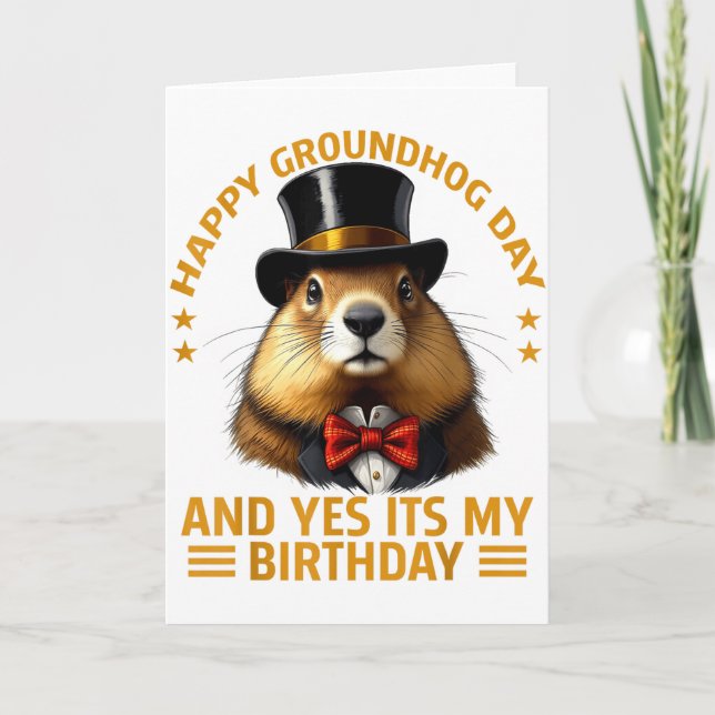 Carte Joyeuse fête de la marmotte Oui c'est mon annivers (Devant)