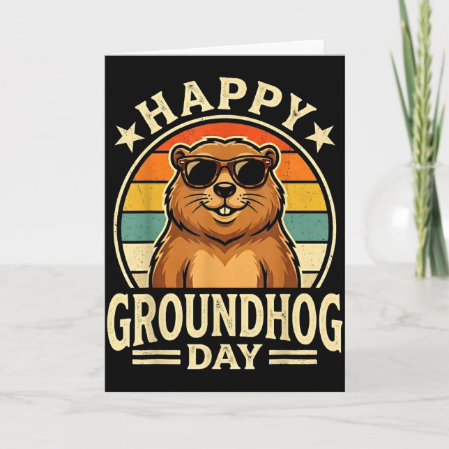 Carte Joyeuse fête de la marmotte rétro Cool Ground Hog  (Devant)
