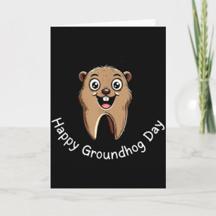 Carte Joyeuse fête de la marmotte vibes dentaires mignon