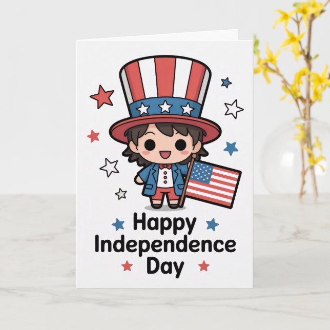 Carte Joyeuse fête de l'Indépendance Chibi (Fleur jaune)
