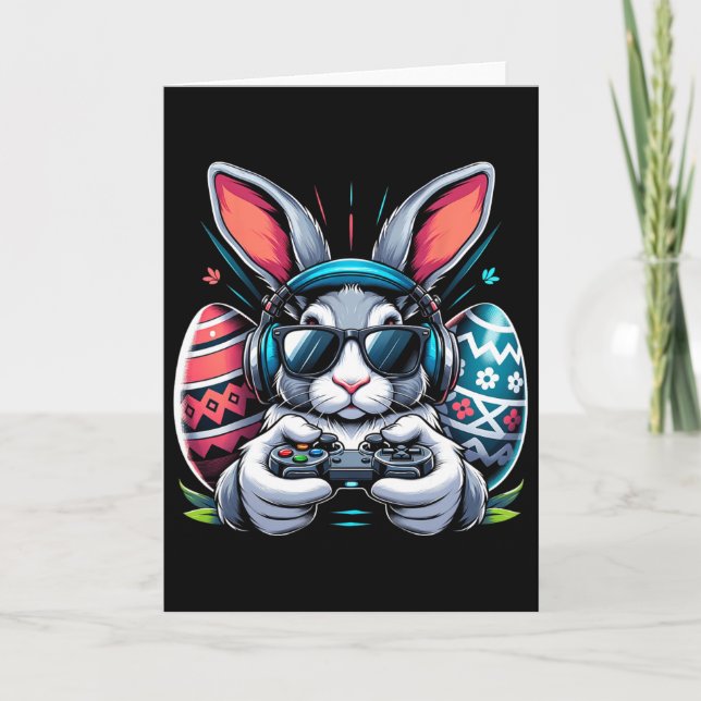 Carte Joyeuse fête de Pâques Garçons Lapin Œuf Jeu Vidéo (Devant)
