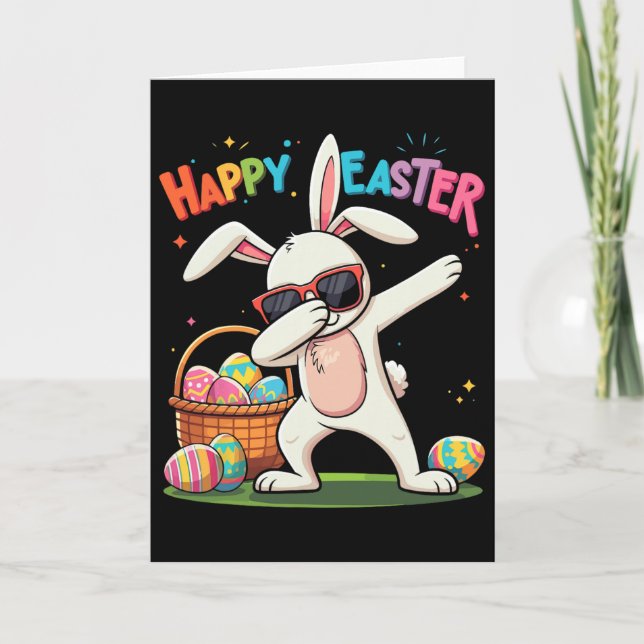 Carte Joyeuse fête de Pâques Lapin Dabbing Œufs Lapin de (Devant)