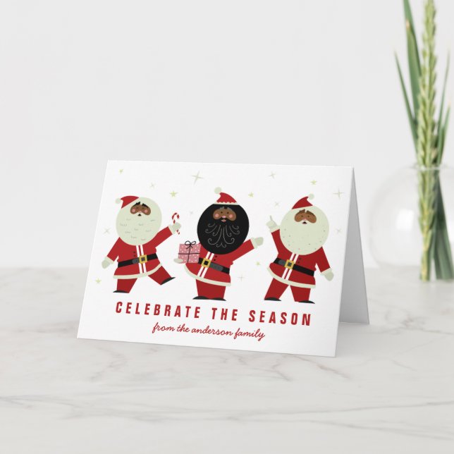 Carte Joyeuse fête de Santa Claus noir sur fond blanc (Devant)