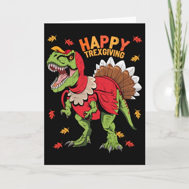 Carte Joyeuse fête de Trexgiving T Rex dinosaure d'Actio (Devant)