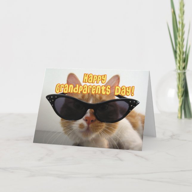 Carte Joyeuse Fête des Grands-Parents - Chat Cool (Devant)