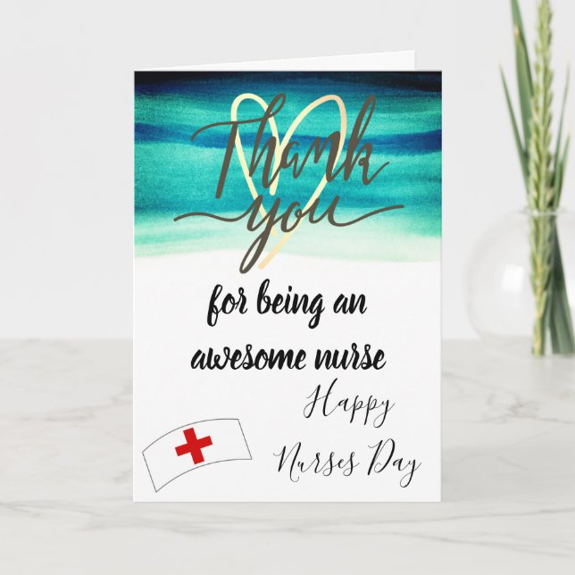 Carte Joyeuse Fête des Infirmières à l'aquarelle bleue  (Devant)