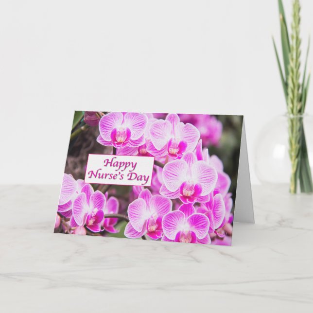 Carte Joyeuse Fête des Infirmières avec des Orchidées Vi (Devant)