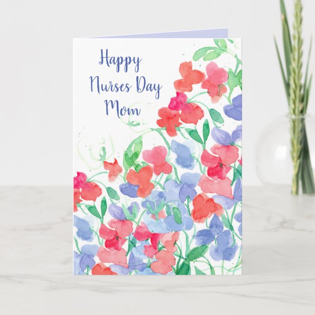 Carte Joyeuse Fête des infirmières Maman Fleurs de pois  (Devant)