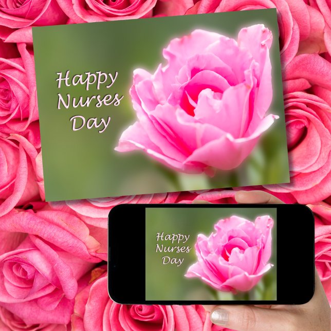 Carte Joyeuse fête des infirmières Rose rose simple (Créateur téléchargé)
