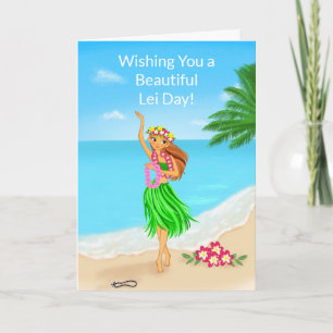 Carte Joyeuse Fête des Lei Hawaïenne Fille de Hula Plage