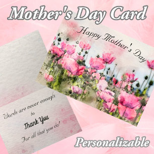 Carte Joyeuse Fête des Mères Aquarelle rose florale
