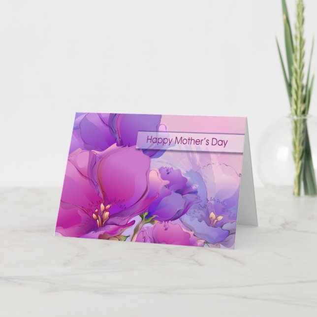 Carte Joyeuse Fête des Mères Aquarelle violet rose Fleur (Devant)