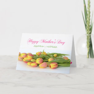 Carte Joyeuse fête des Mères avec des tulipes jaunes et 
