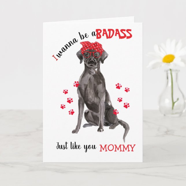 Carte Joyeuse fête des mères Badass Black Labrador Dog (Petite plante)