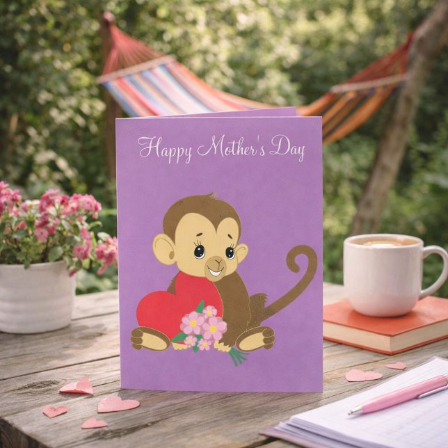 Carte Joyeuse Fête des Mères Bébé Singe (Créateur téléchargé)