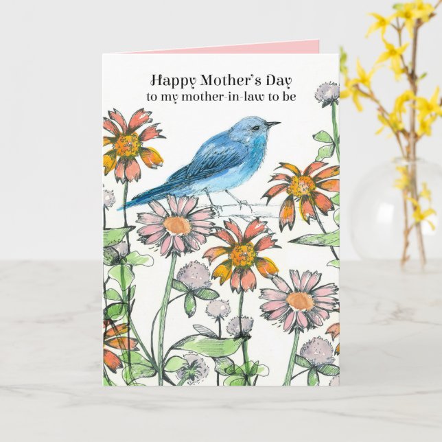 Carte Joyeuse fête des Mères Belle-Mère à Devenir Oiseau (Fleur jaune)